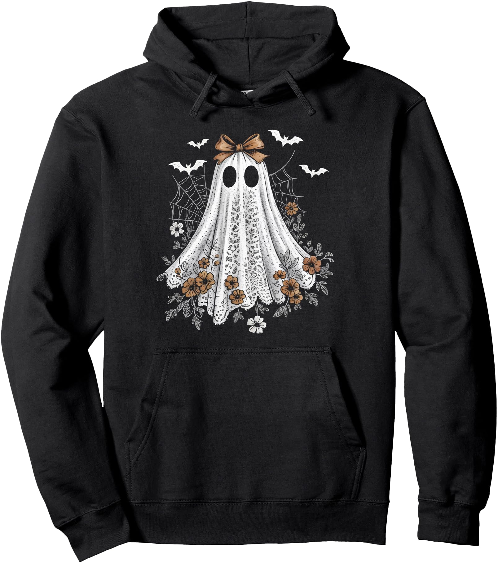 Coquette Ghost Halloween Flower Ghost Spooky Lace Ghost Pullover Hoodie