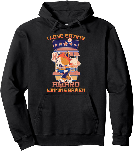 Cat - I Love Eating Award Winning Ramen - Japanese Aesthetic Pullover Hoodie