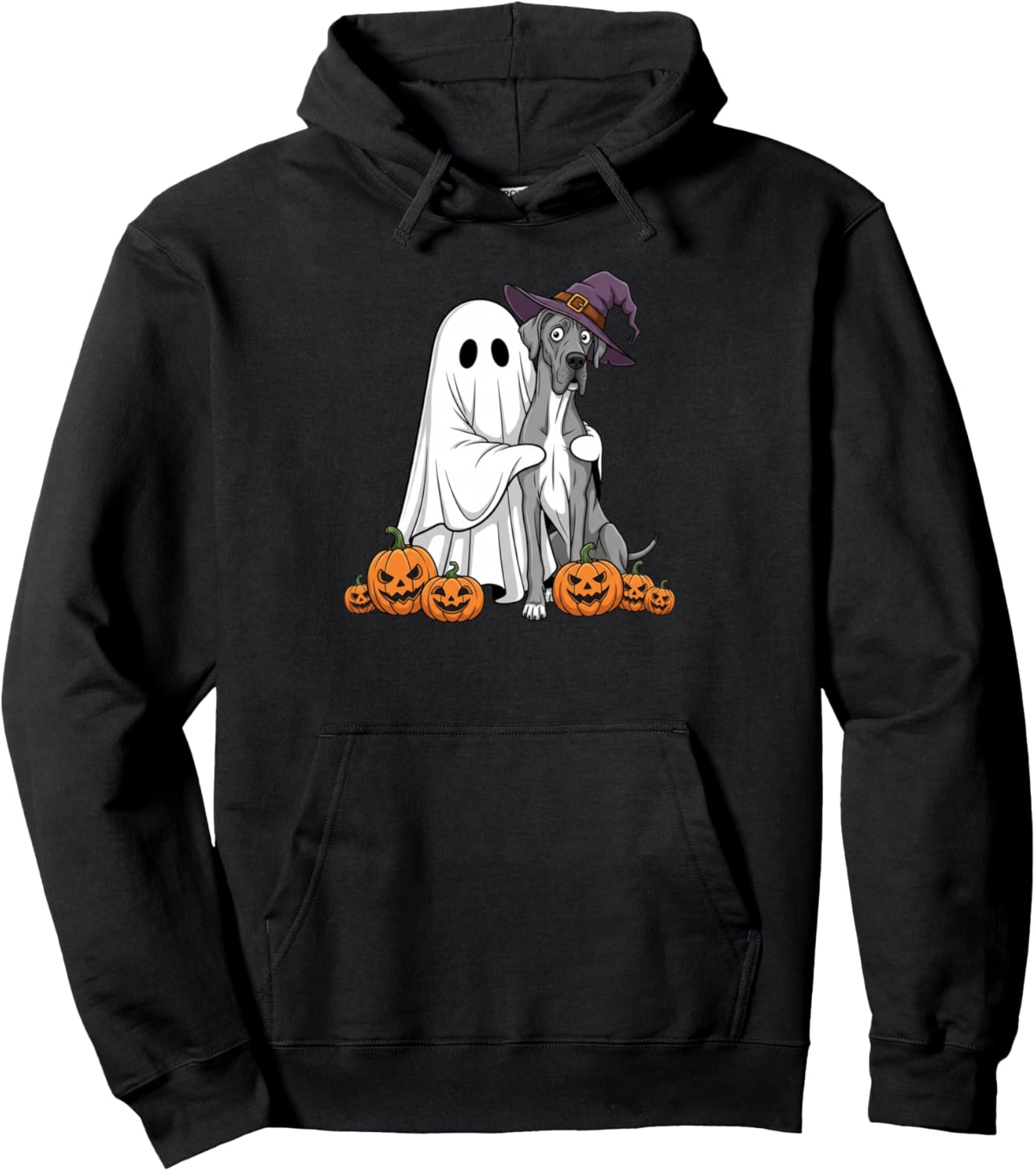 Funny Ghost Great Dane Pumpkin Halloween Kids Mens Womens Pullover Hoodie