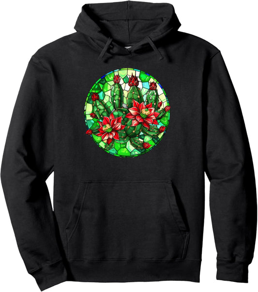 Christmas Cactus Stained Glass Pullover Hoodie