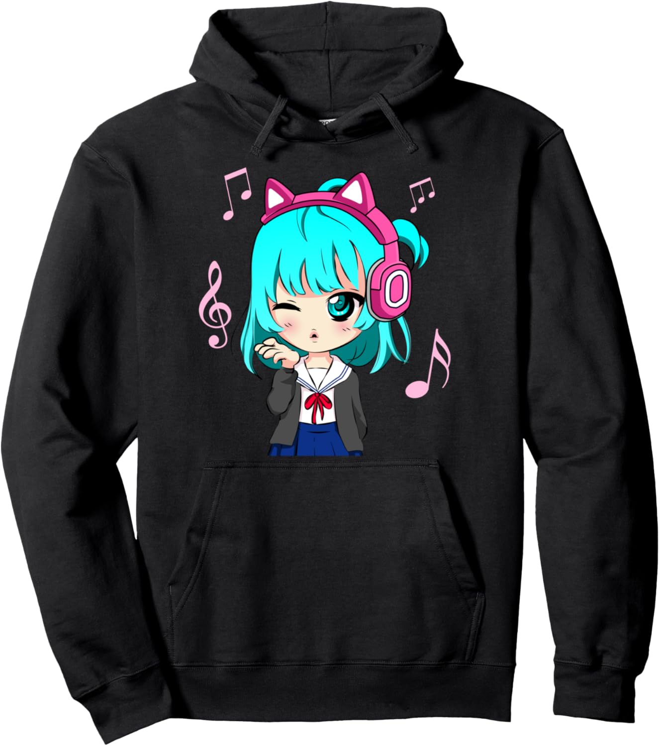 Anime and Music Girl for Teen chibi graphic Anime girl Pullover Hoodie