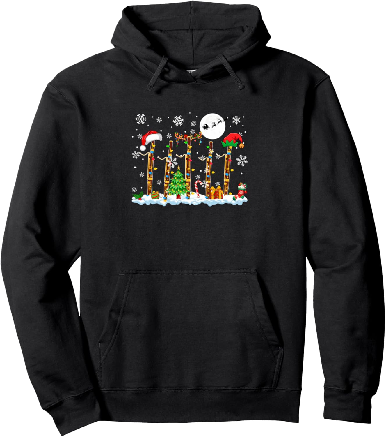 Three Santa Reindeer Elf Bassoons Christmas Instruments Pullover Hoodie