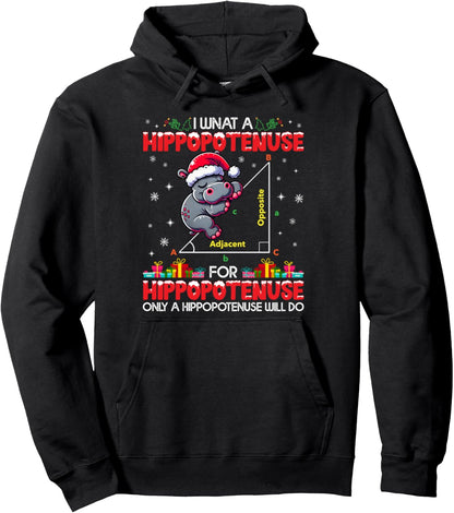 Christmas Hippotenuse Hippo Funny Math Santa Hat Gifts Xmas Pullover Hoodie