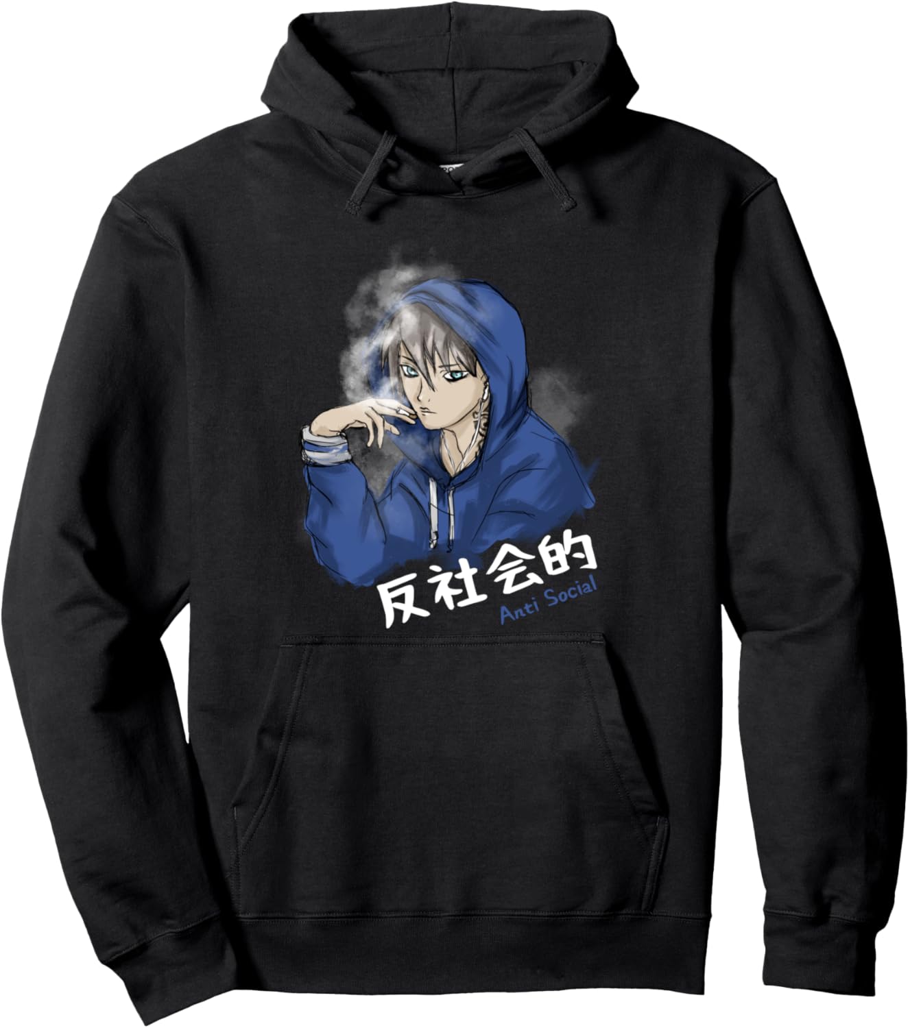Japanese Vaporwave Anime Tshirt Anti-Social Smoking Anime Pullover Hoodie