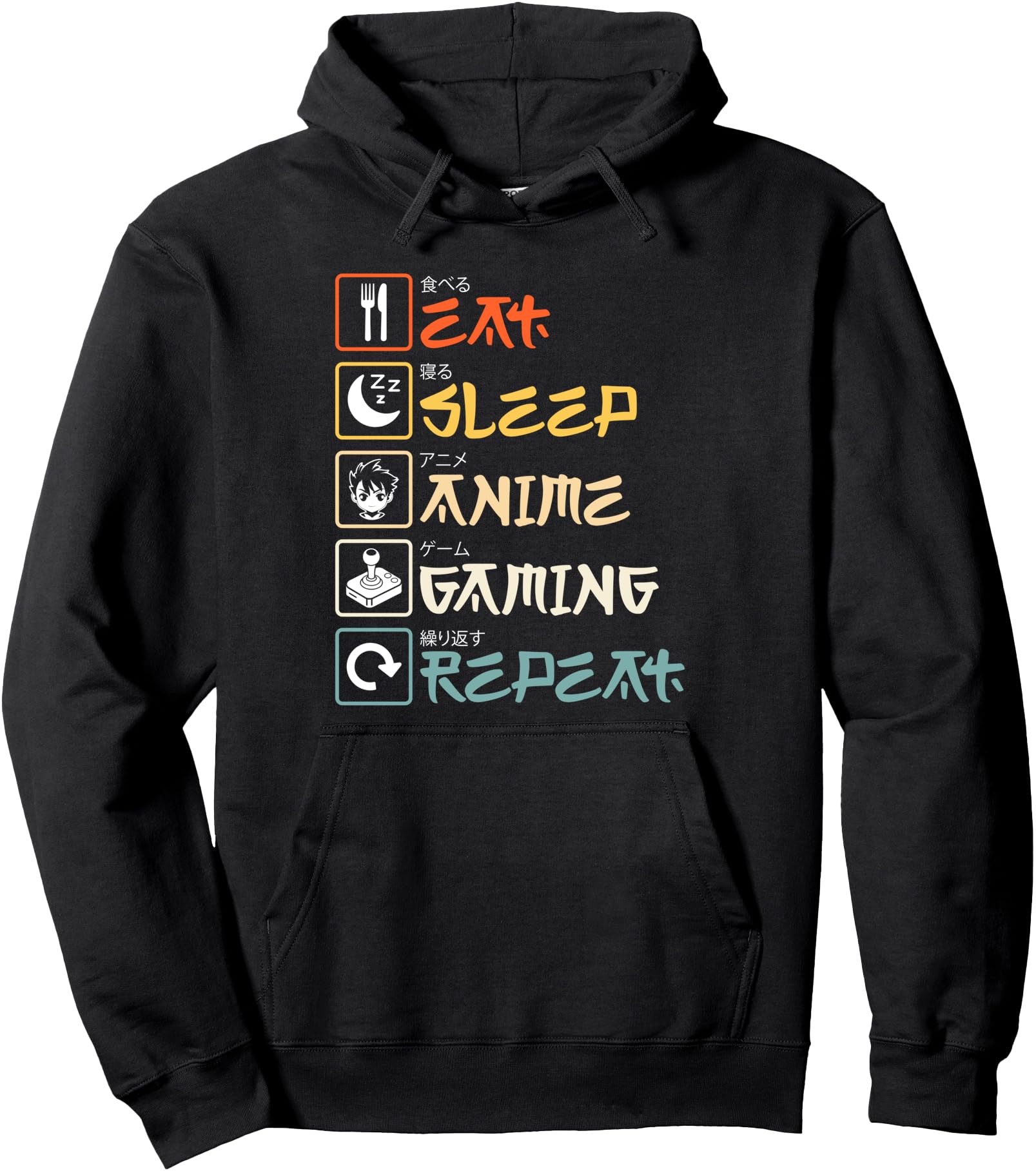 Eat Sleep Anime Gaming Repeat Gamer Teen Boys Girls Pullover Hoodie
