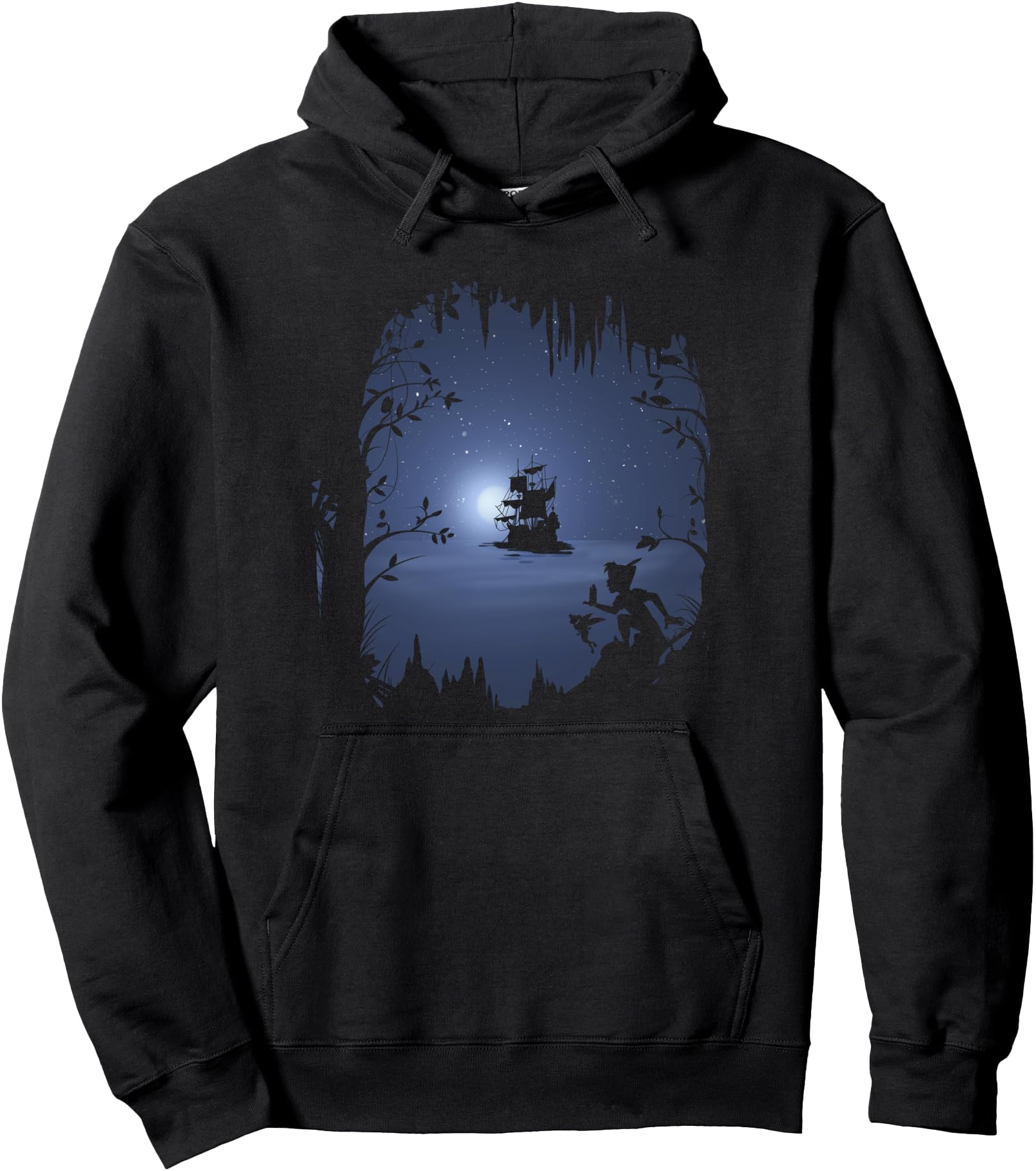 Disney Peter Pan Moonlit Pirate Ship Silhouette Hoodie Pullover Hoodie