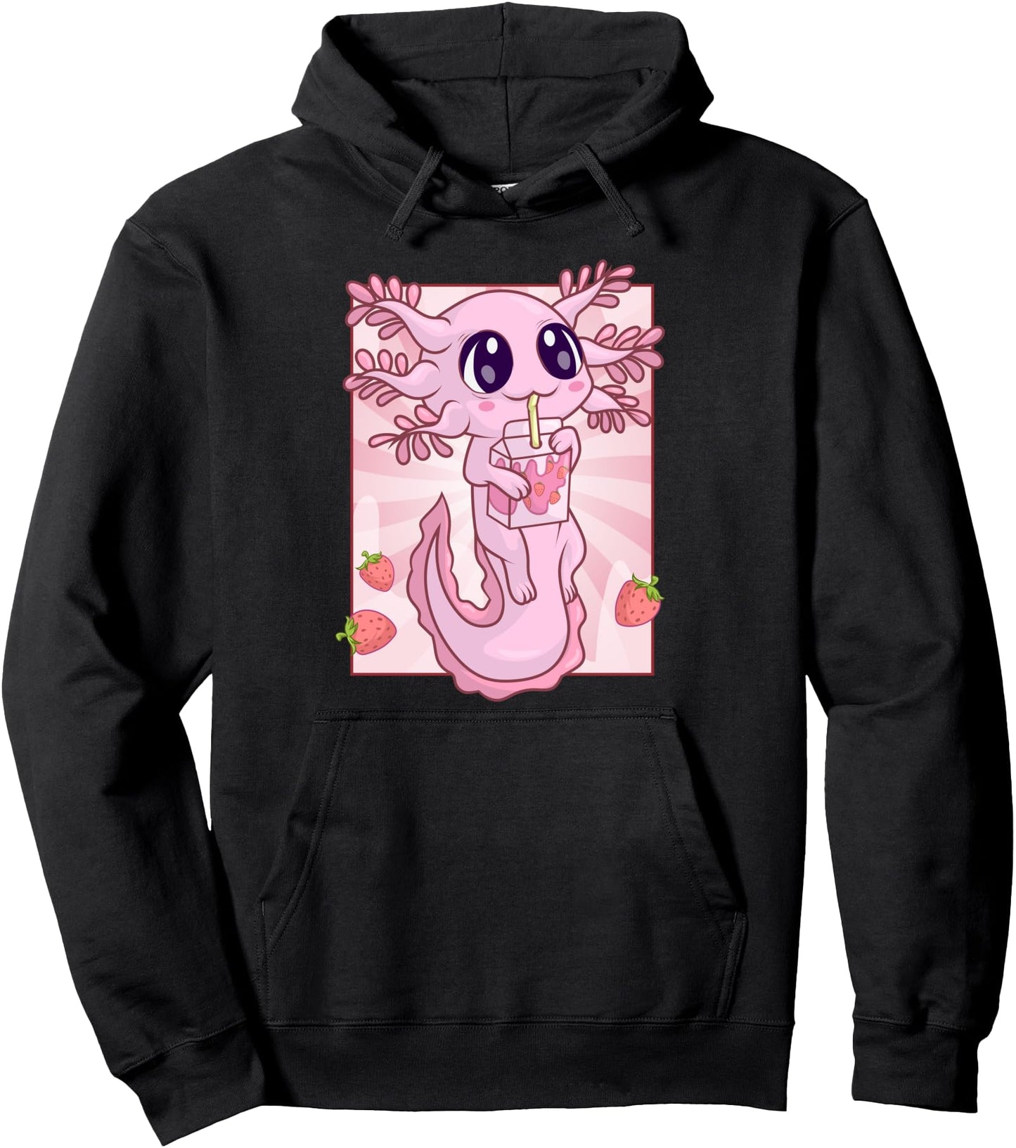 Strawberry Milk Shirt for Women Girls, Kawaii Anime Axolotl Pullover Hoodie