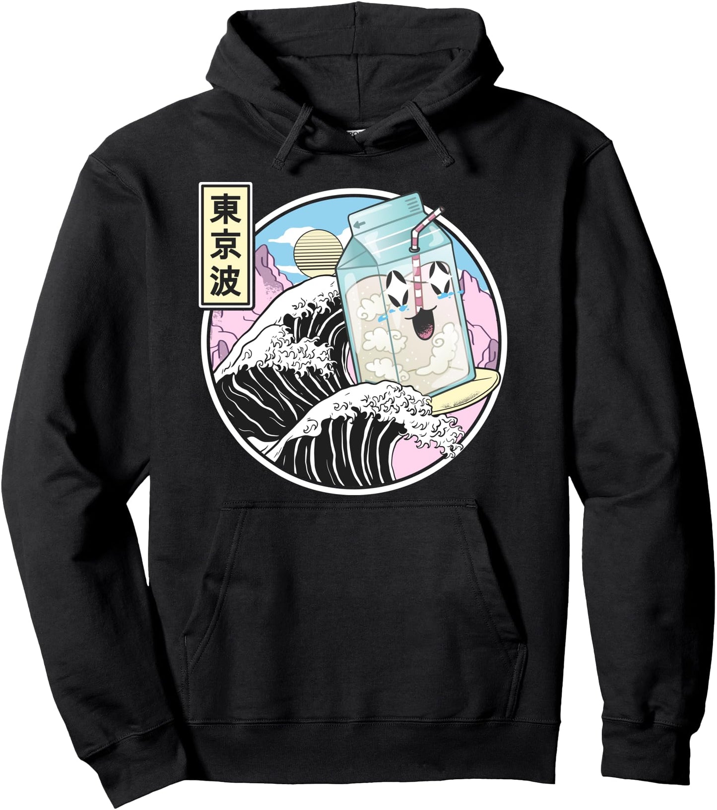 Surfing Milk Carton On Kanagawa Wave Vaporwave Kawaii Anime Pullover Hoodie
