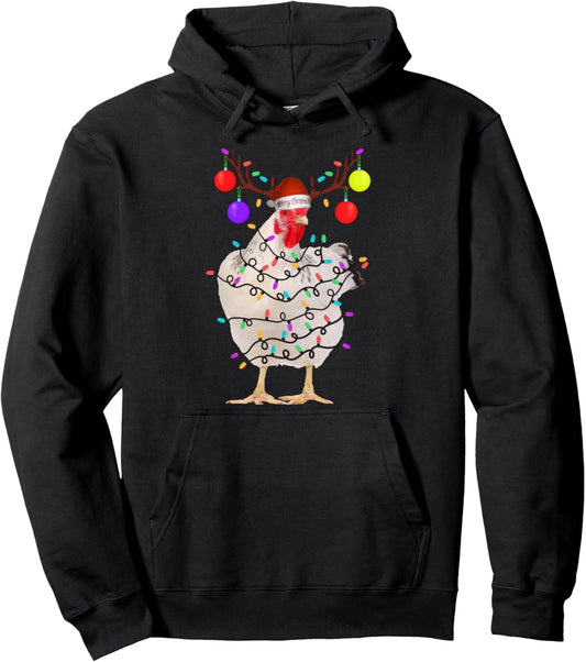 Chicken Christmas Lights Reindeer - Chicken lover Gift Pullover Hoodie