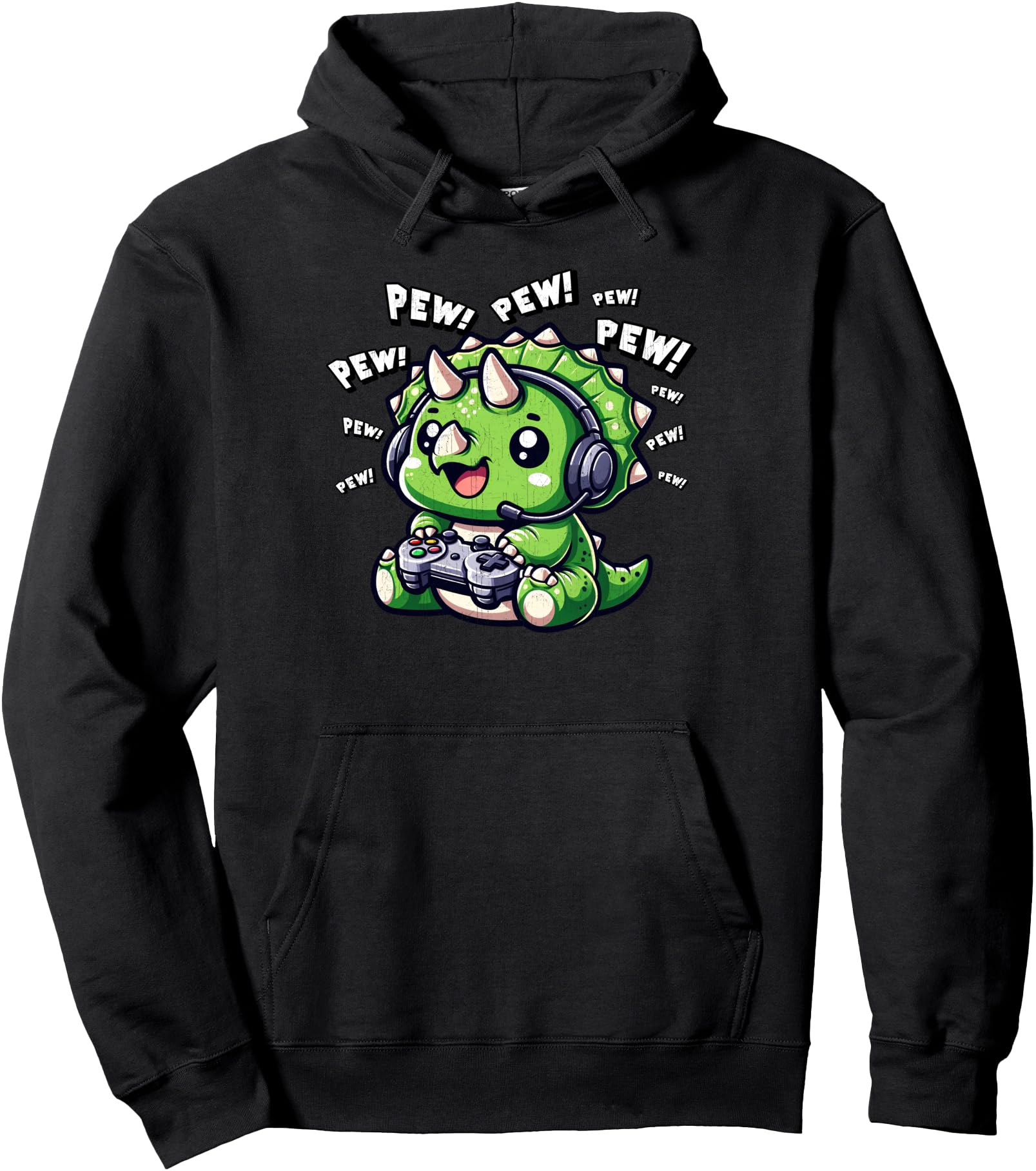 Triceratops Gamer Pew Funny Video Games Vintage Boys Men Pullover Hoodie