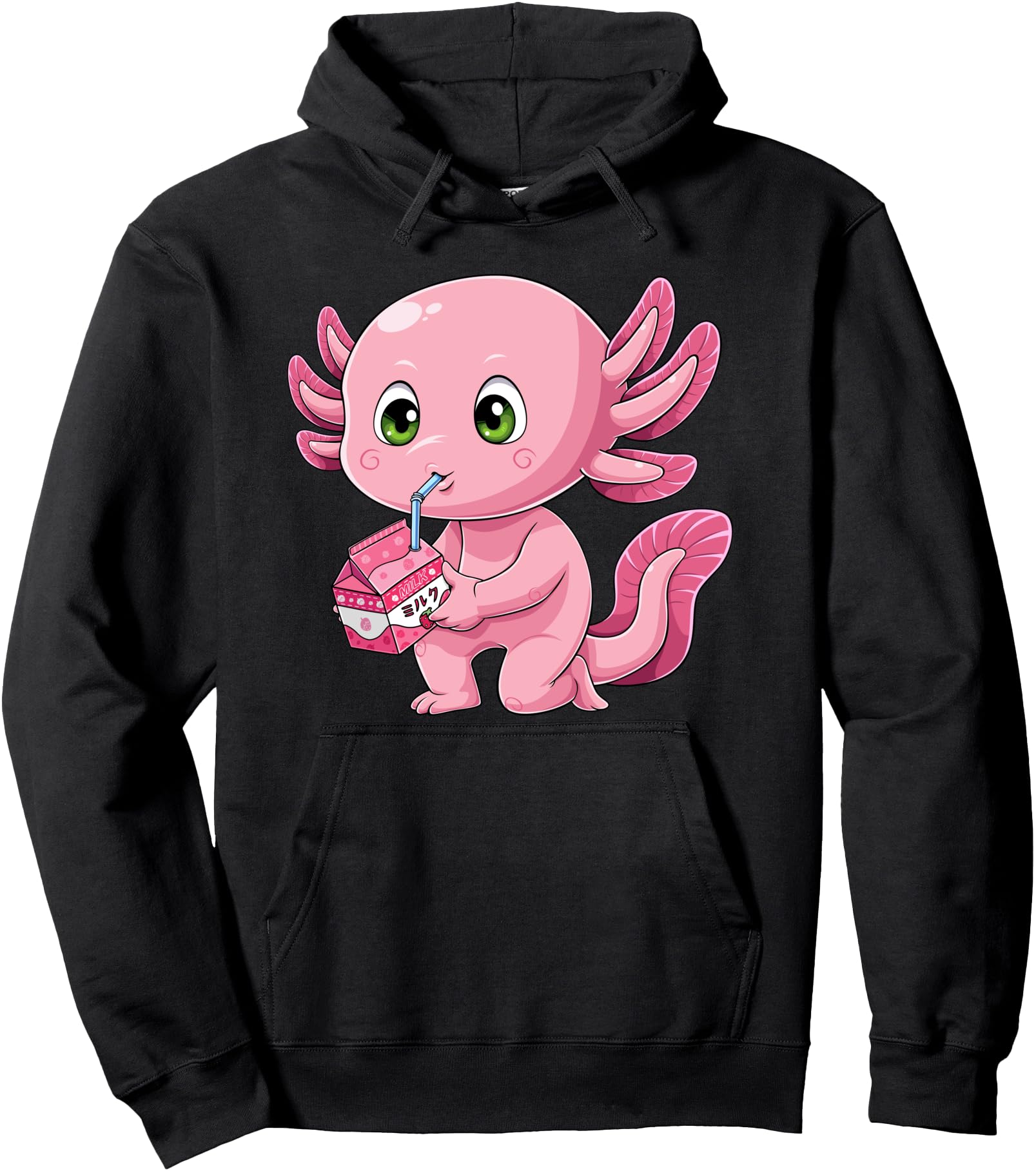 Axolotl Shirt Strawberry Milk Shake Carton Japanese Anime Pullover Hoodie