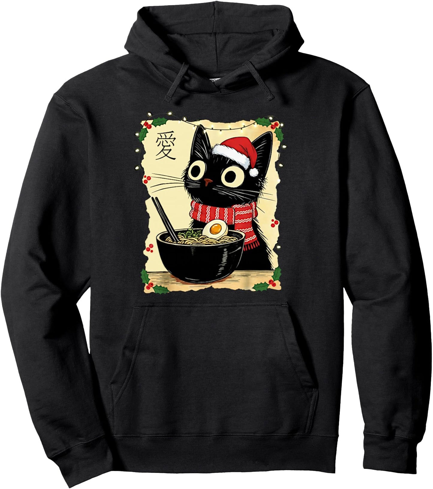 Christmas Cat Ramen Graphic Japanese Kawaii Pullover Hoodie