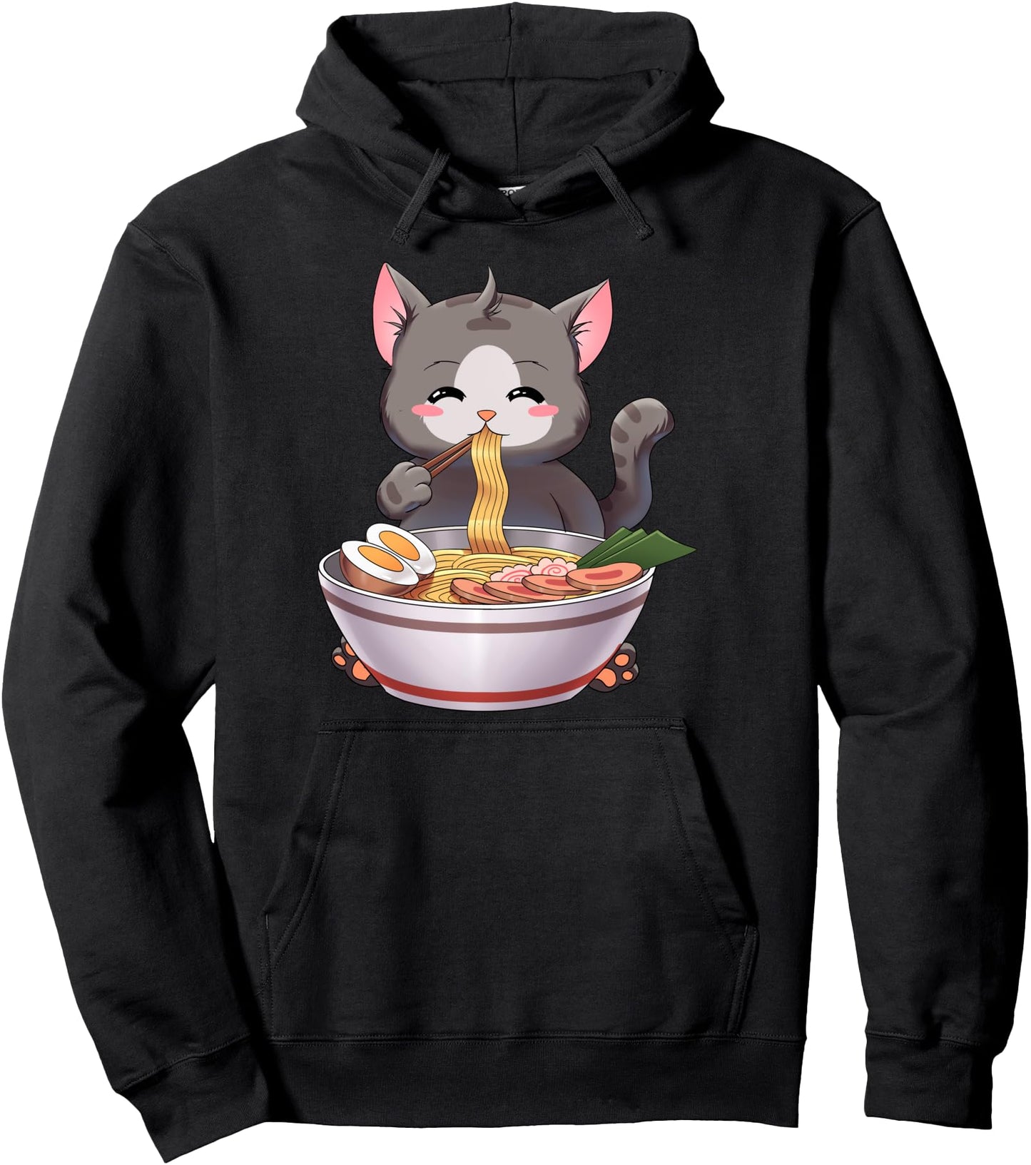 Ramen Cat Japanese Kawaii Anime Pullover Hoodie