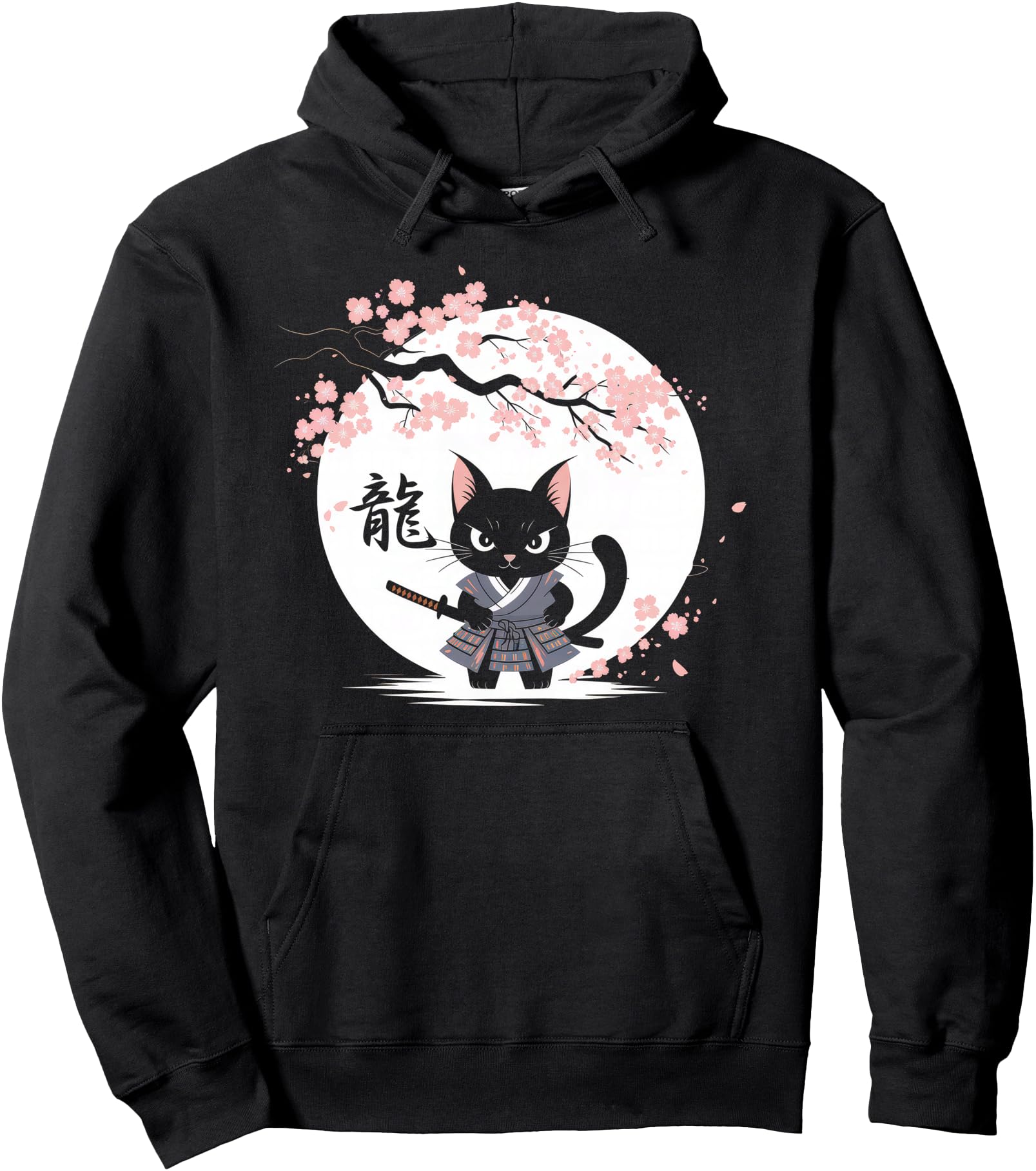 Samurai Cat Vintage Ukiyo-e Warrior Kanji Japan Anime Ink Pullover Hoodie