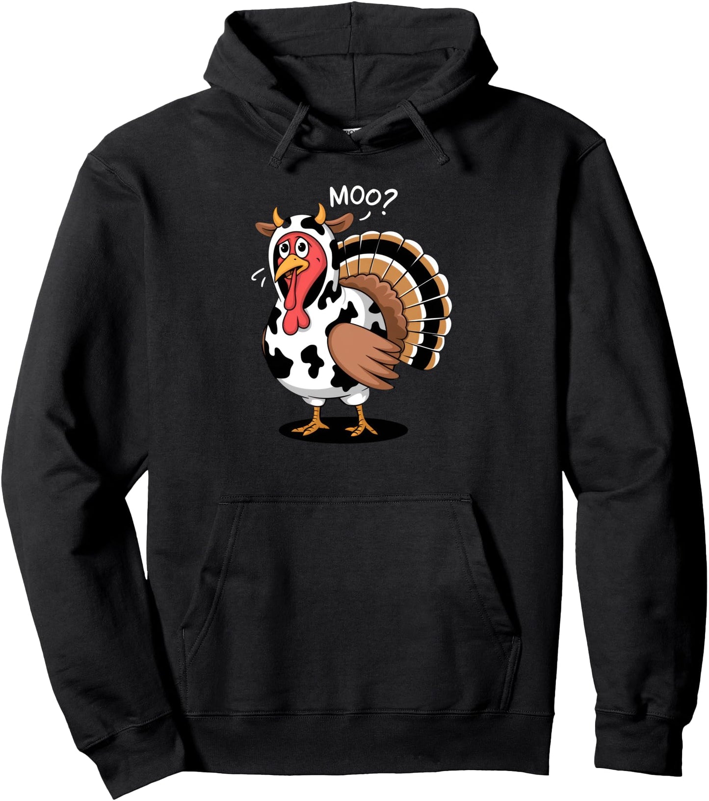 Thanksgiving Turkey Moo Cow Funny Fall for Women, Men, Pullover Hoodie
