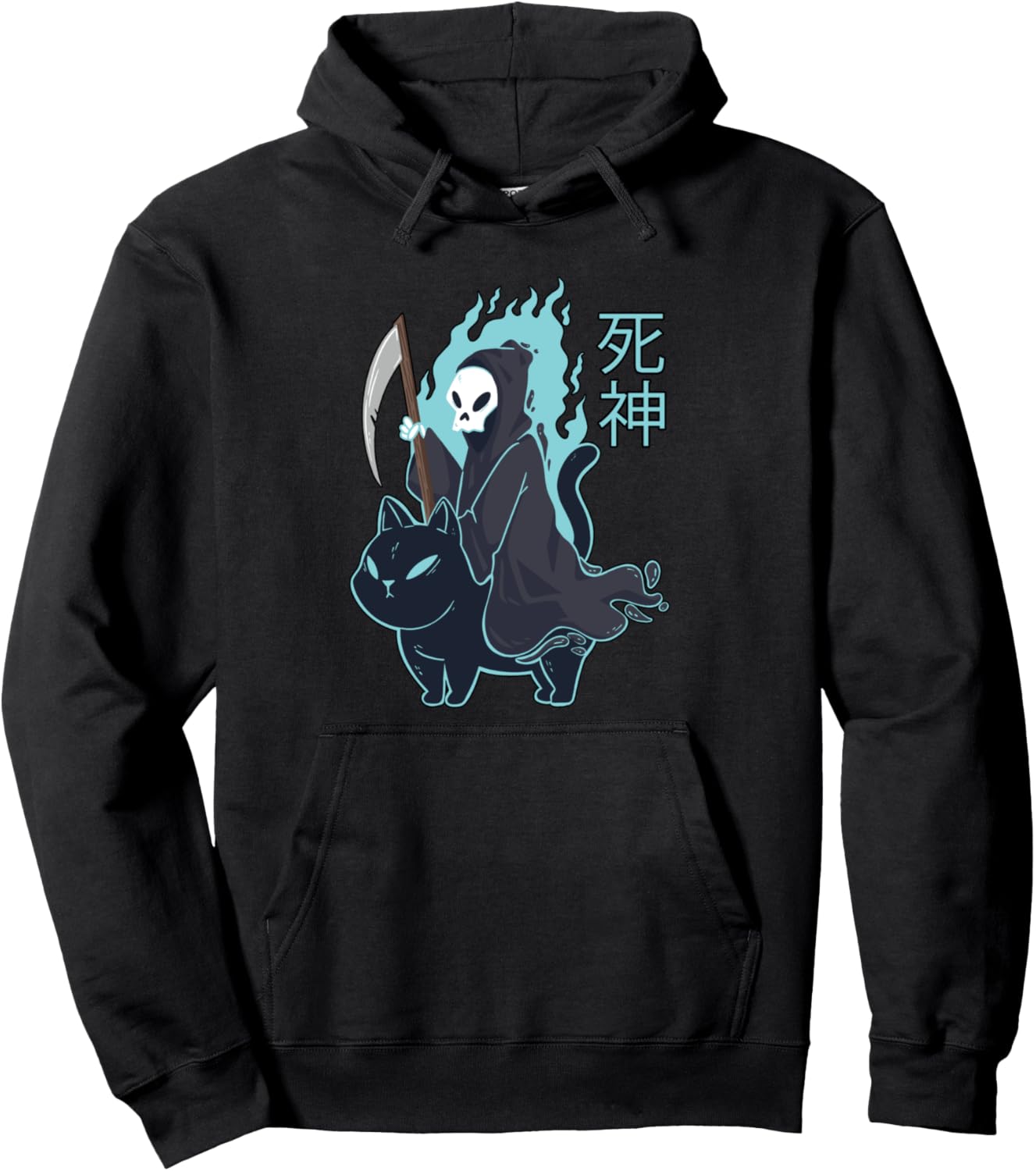 Grim Reaper Creepy Cute Black Cat Pastel Goth Kawaii Anime Pullover Hoodie