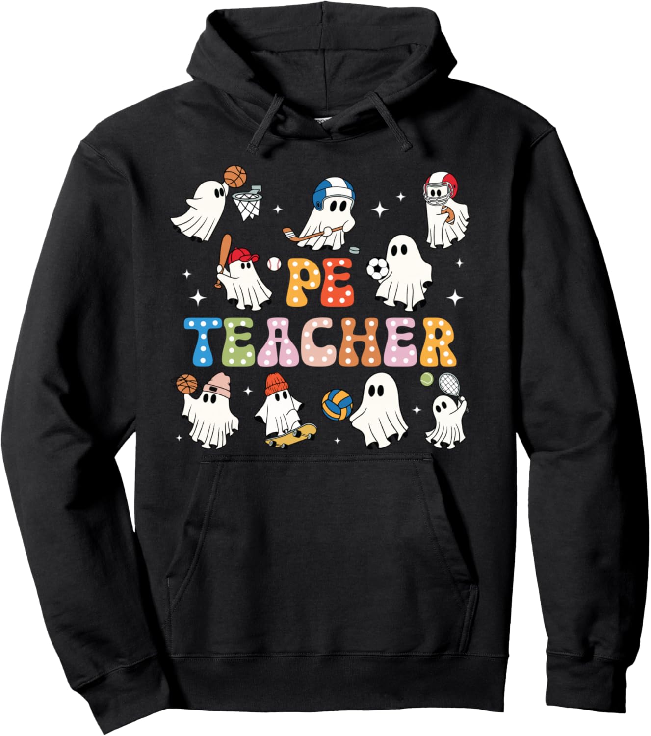 Halloween PE Teacher Ghost Playing Sports Physical Education Pullover Hoodie