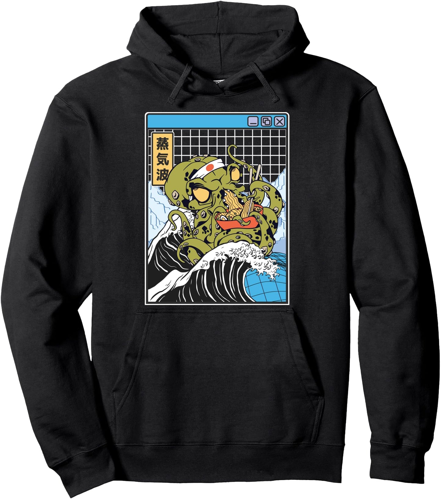 Kraken Eating Ramen Kanagawa Wave Octopus Anime Vaporwave Pullover Hoodie