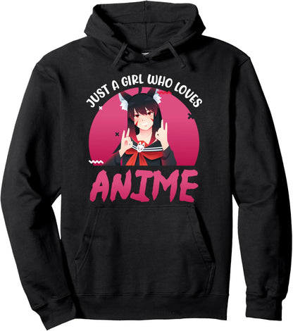 Cute Anime Girls Shirt | Kitsune Fox Girl Who Loves Anime Pullover Hoodie