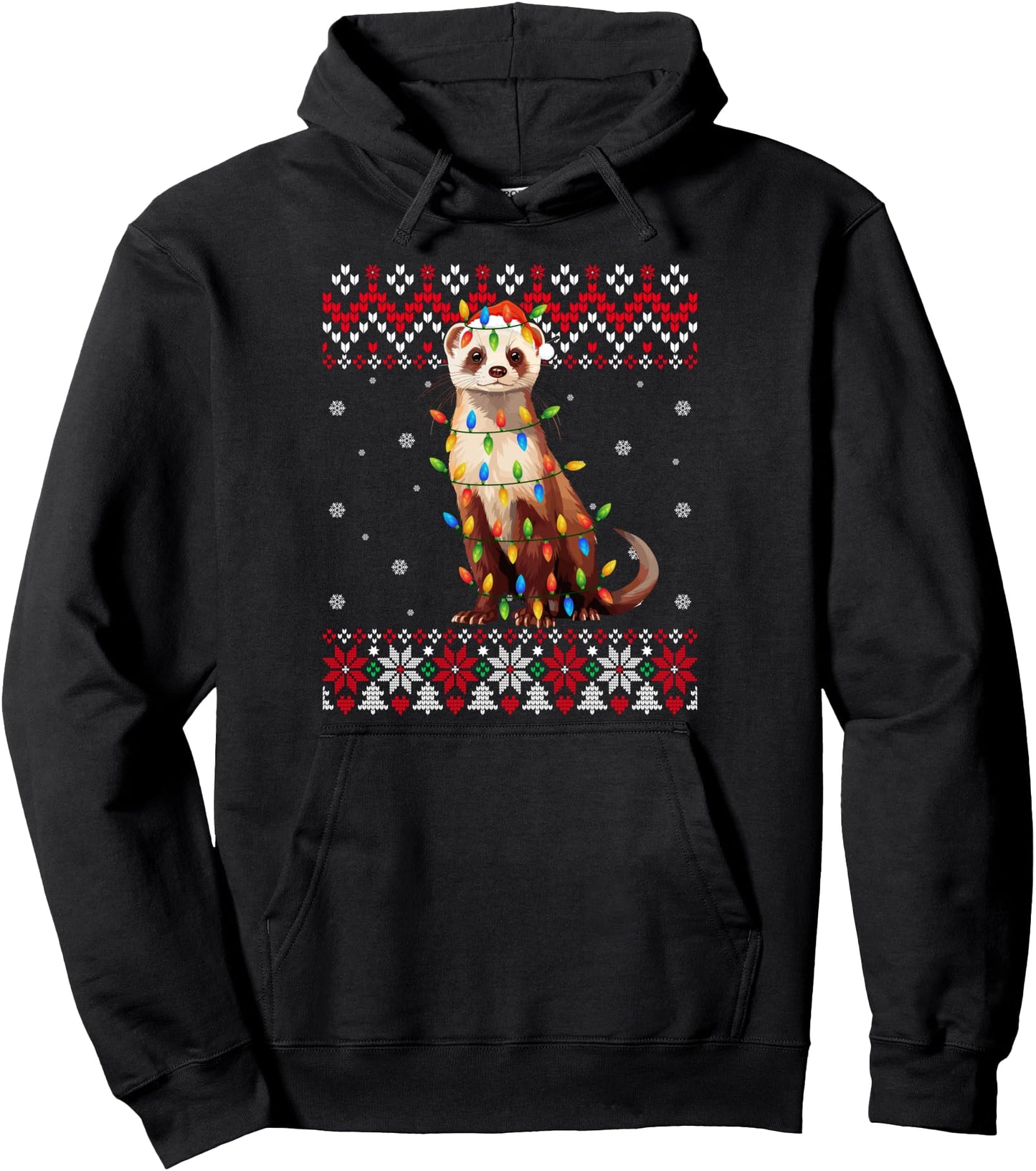 Ferret Santa Hat Men Women Ugly Christmas Light Pullover Hoodie