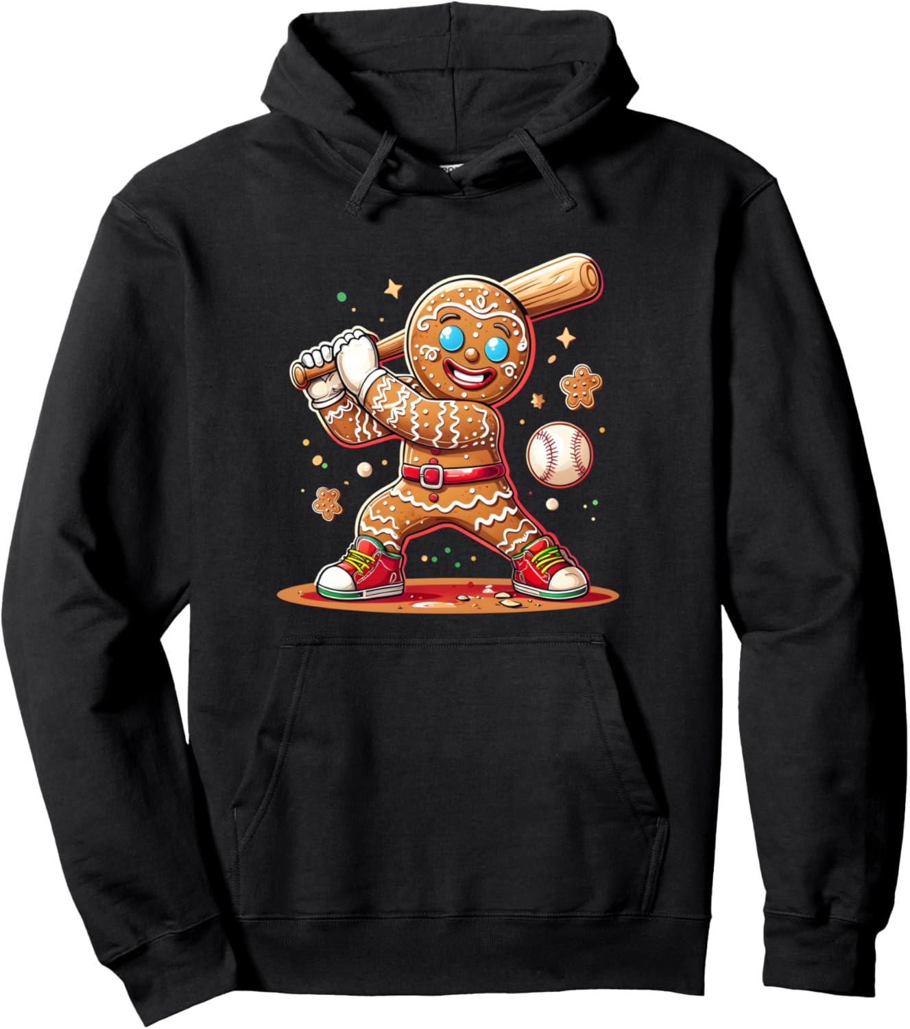 Christmas Gingerbread Man Sports Player Funny Baseball Xmas Pullover Hoodie