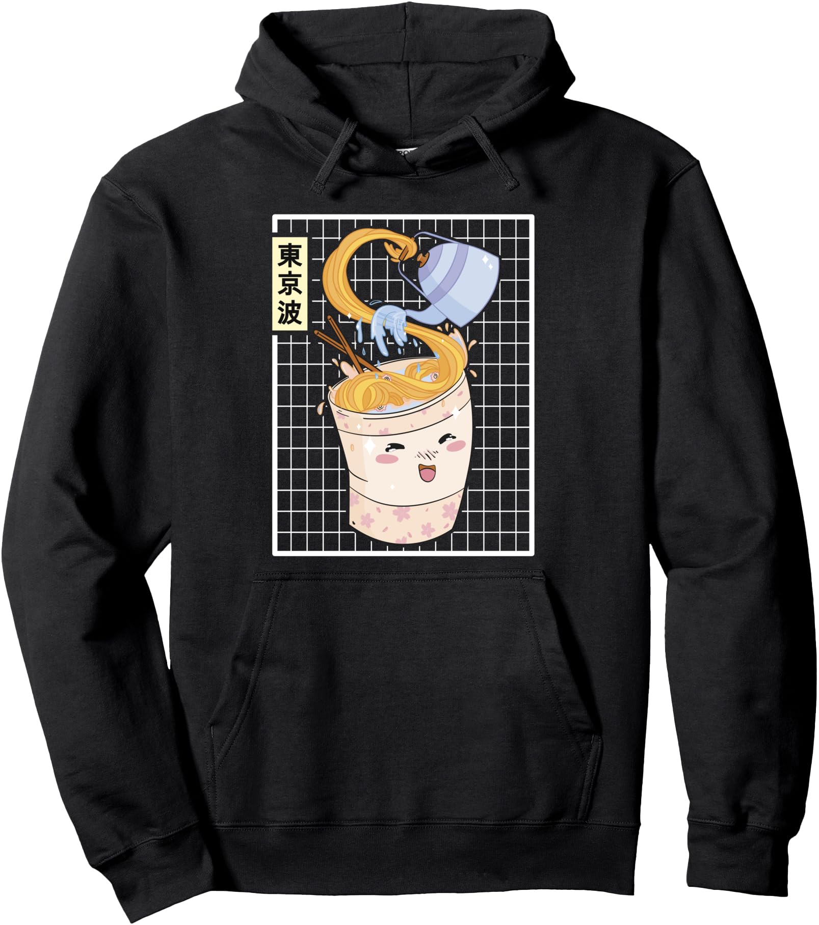 Kawaii Instant Ramen Noodles Japanese Grid Girls Teen Anime Pullover Hoodie