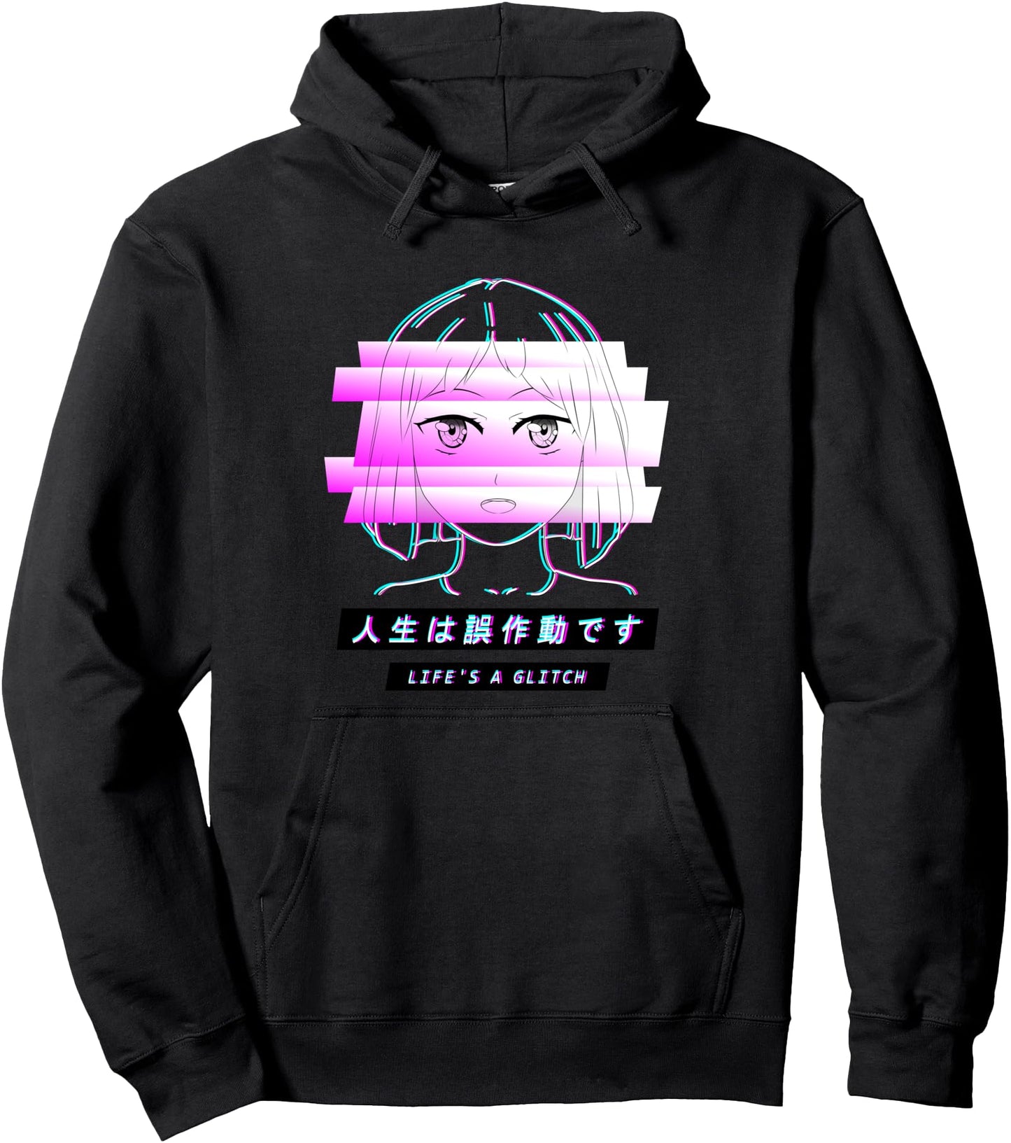 Vaporwave Aesthetic Anime Sad Girl Glitch Japanese Kanji Pullover Hoodie