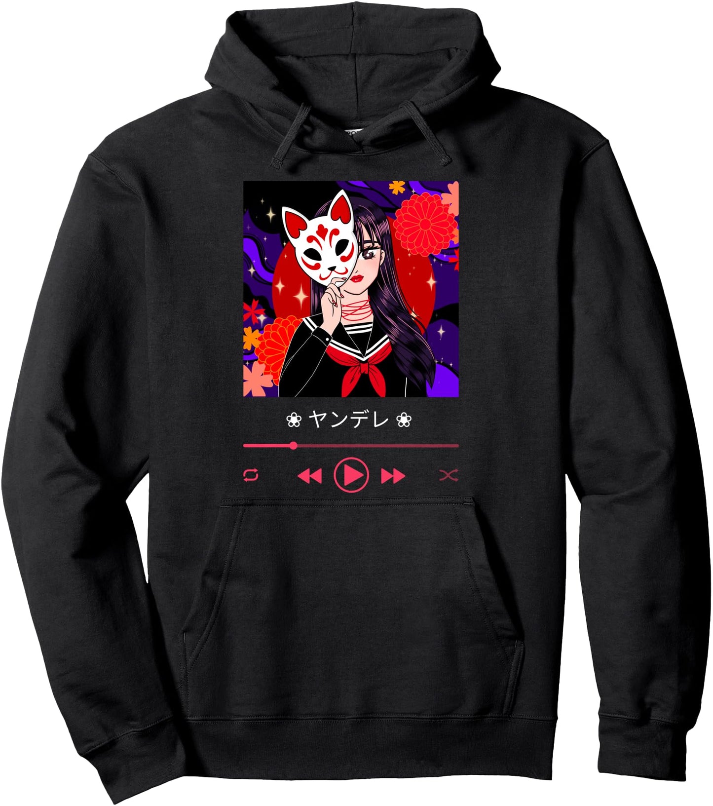 Yandere in Japanese Kitsune Mask for Lewd Anime Otakus Pullover Hoodie