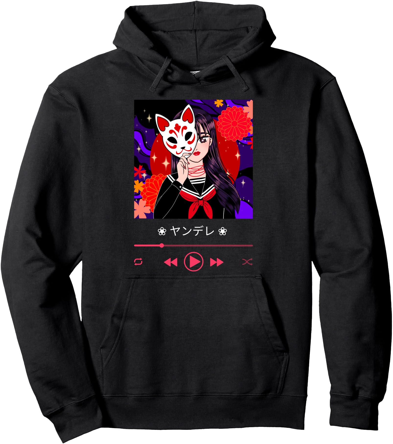 Yandere in Japanese Kitsune Mask for Lewd Anime Otakus Pullover Hoodie