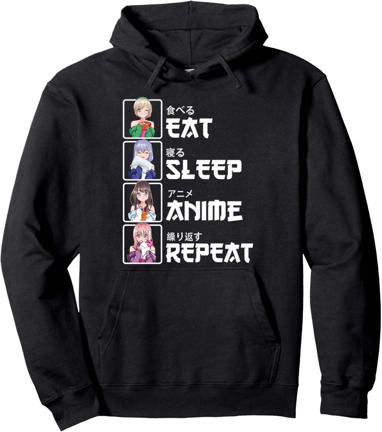 Kawaii Otaku Gift - Eat Sleep Anime Repeat -Funny Cute Anime Pullover Hoodie