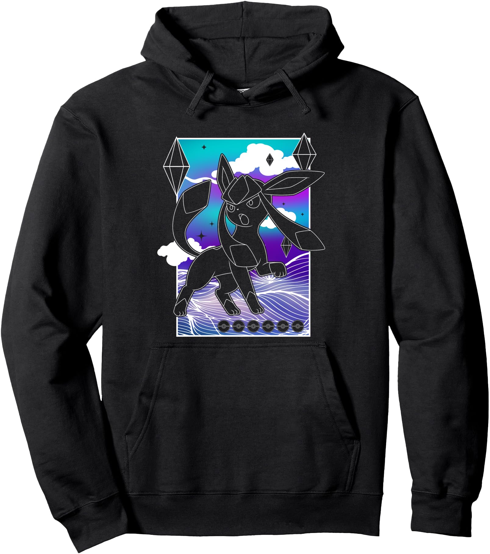 Pokmon Glaceon Northern Lights Line Art Winter Portrait Pullover Hoodie