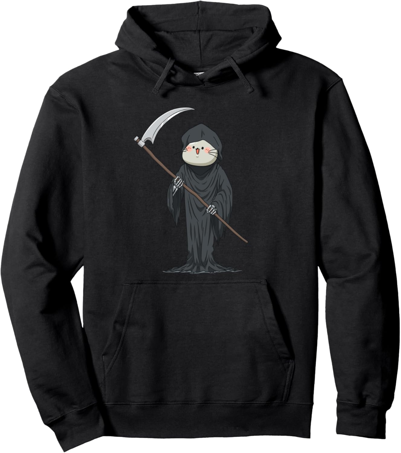 Kawaii grim reaper scythe, chibi cat, funny anime Halloween Pullover Hoodie