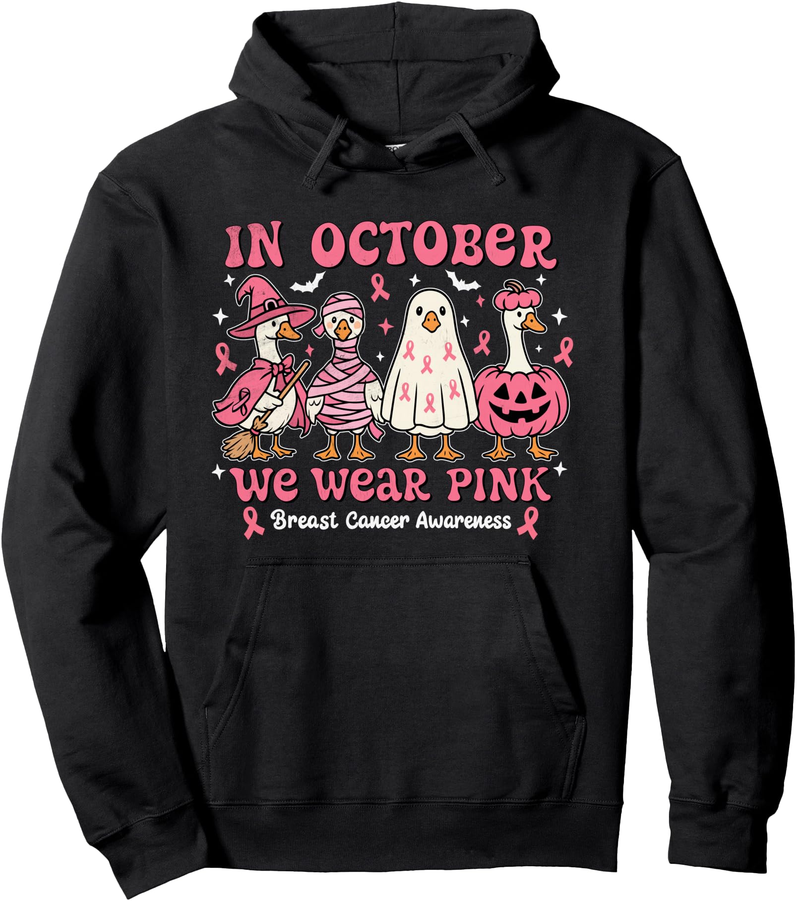 In October We Wear Pink Breast Cancer Awareness Halloween Pullover Hoodie