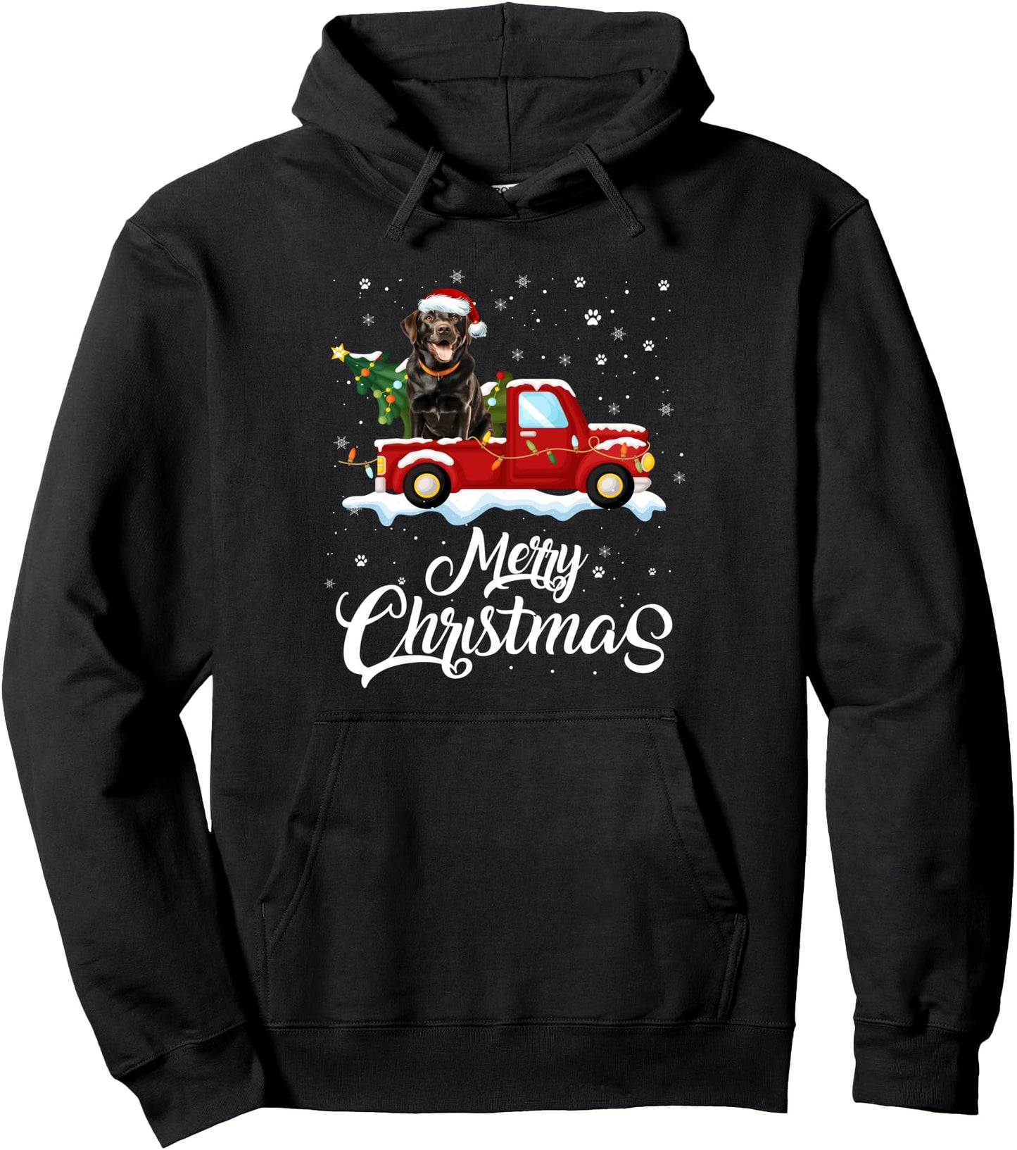 Black Lab Ride Red Truck Christmas Pajama Pullover Hoodie