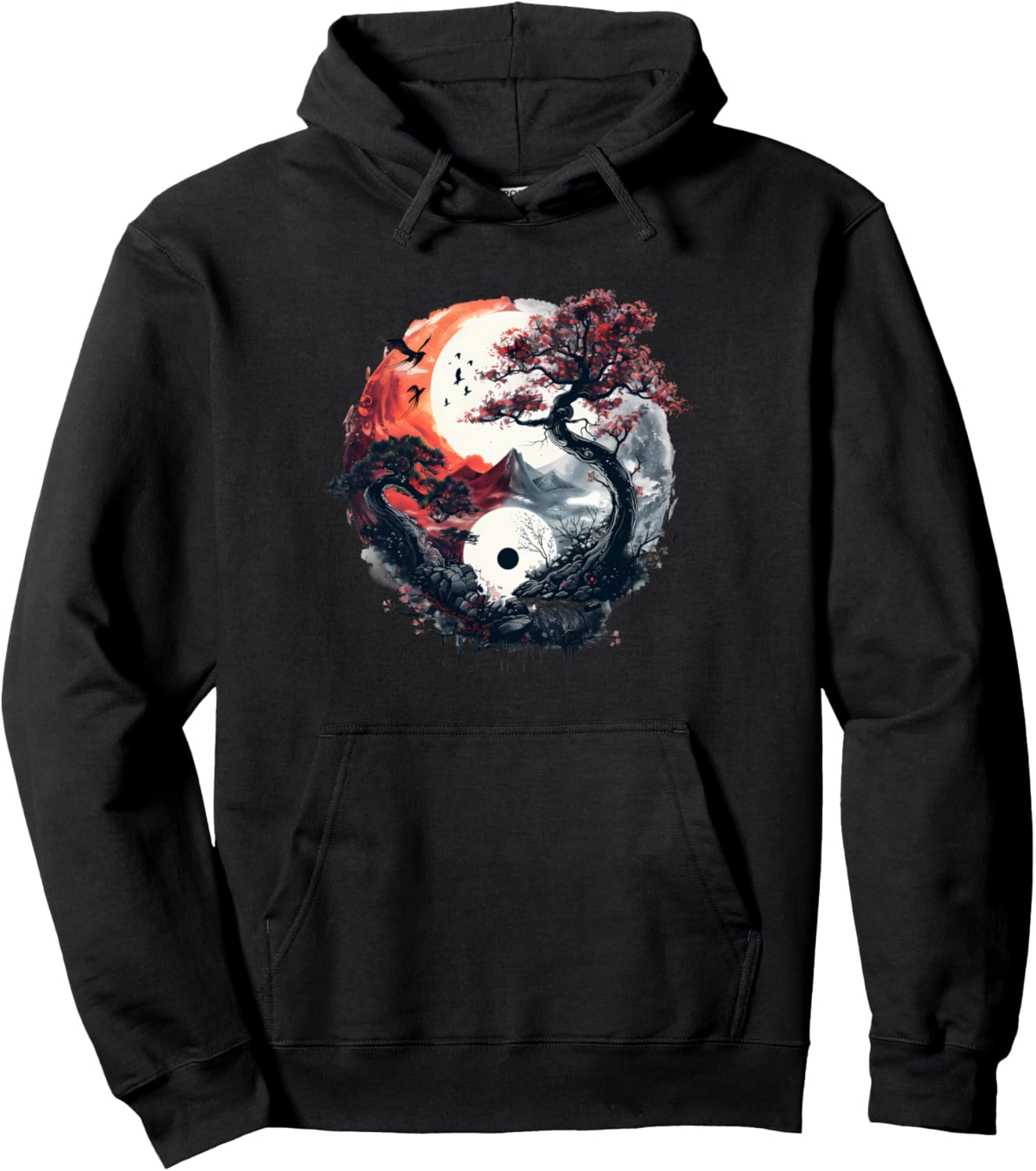 Yin Yang Sakura Tree Buddhism Taiji Tai Chi Zen Meditation Pullover Hoodie