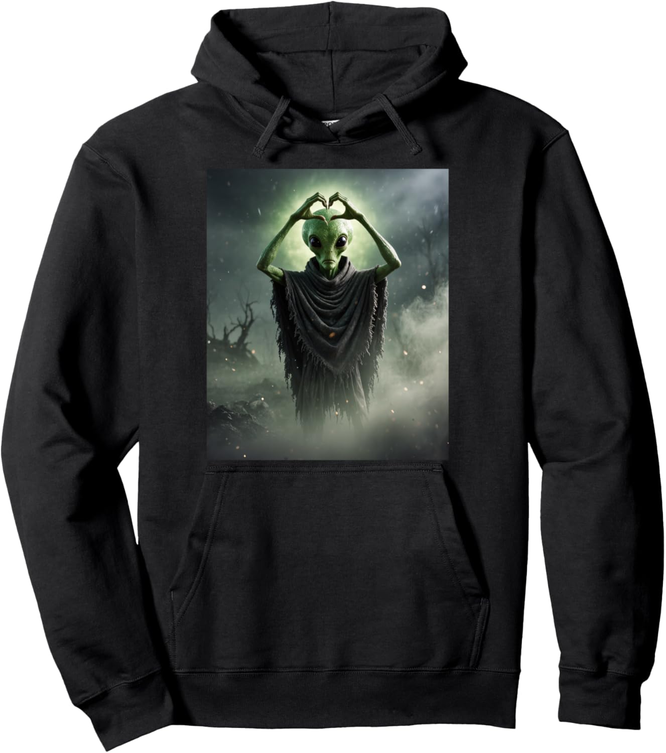 Alien Hands Heart Sign Retro Horror Poster Halloween 2025 Pullover Hoodie