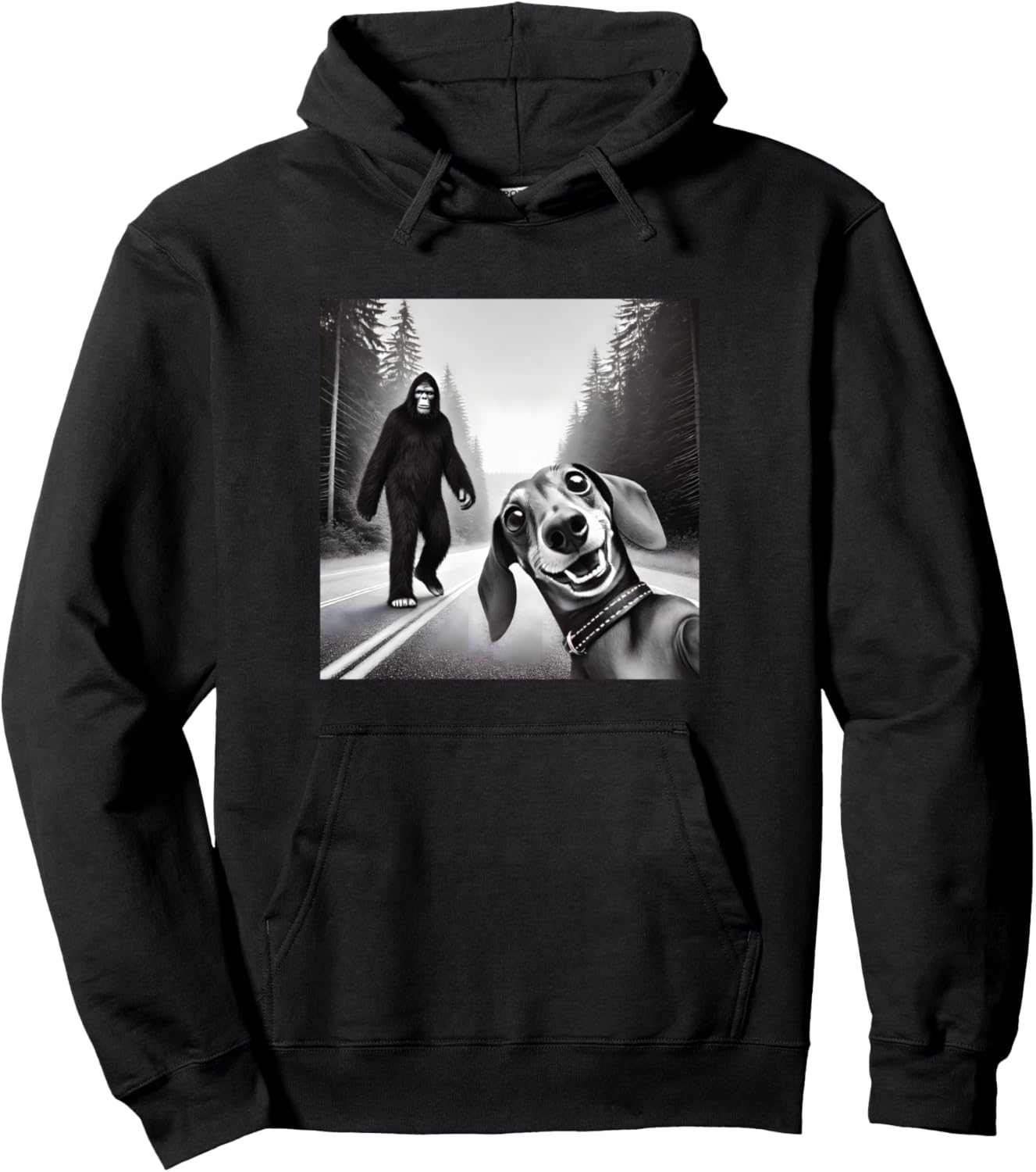Comical Dachshund Encounters Mythical Creatures Unisex-Adults Black Small Pullover Hoodie