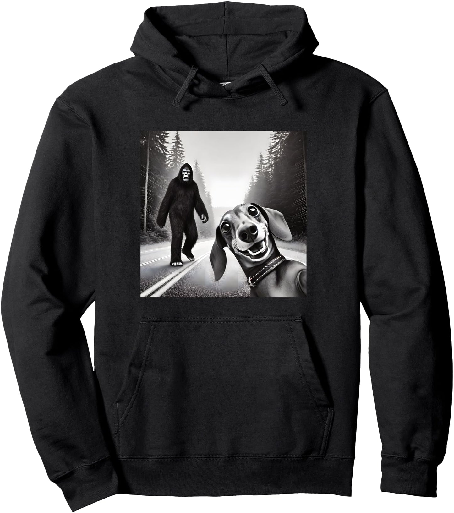 Comical Dachshund Encounters Mythical Creatures Unisex-Adults Black Small Pullover Hoodie