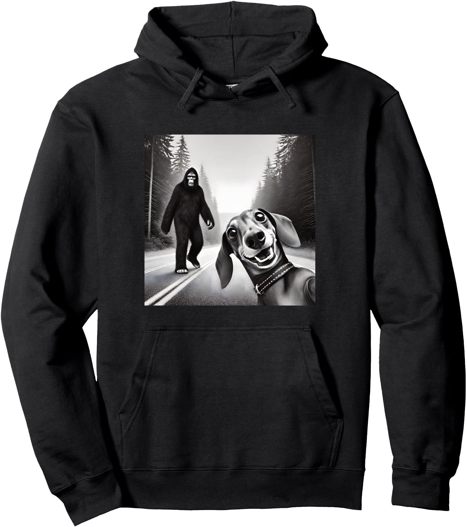 Comical Dachshund Encounters Mythical Creatures Unisex-Adults Black Small Pullover Hoodie