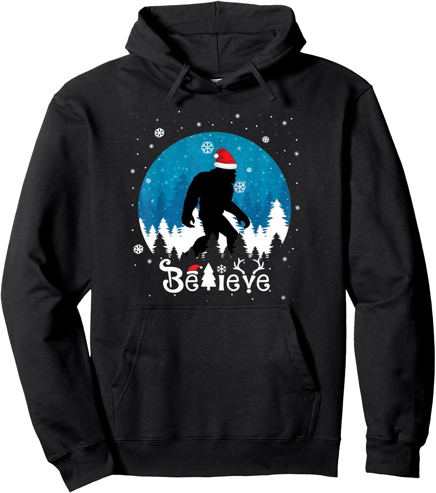 Funny Christmas Xmas Bigfoot Believe Sasquatch In Moon Light Pullover Hoodie