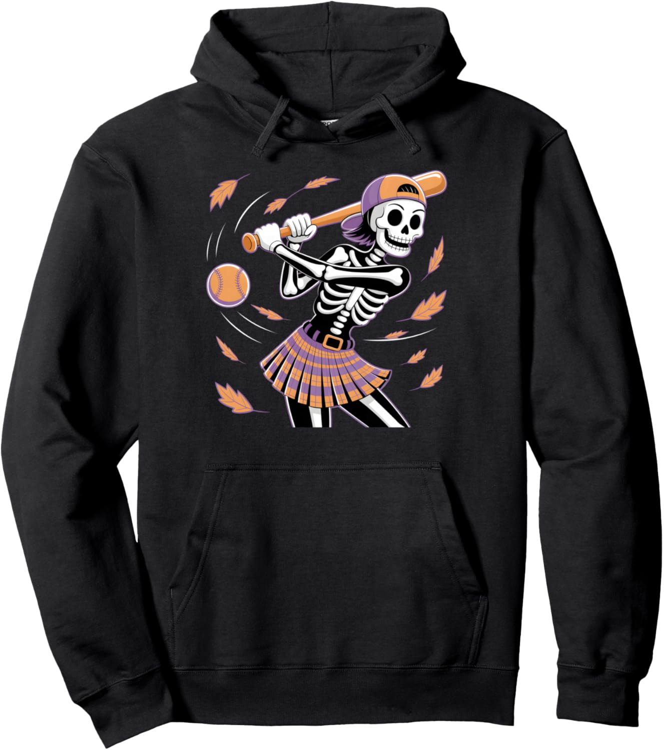 Skeleton Girl Softball Autumn Halloween Costume Pullover Hoodie