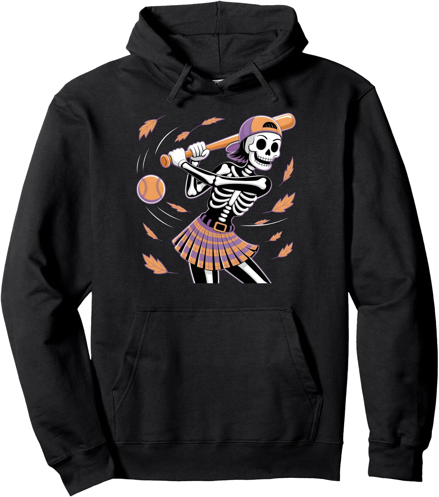 Skeleton Girl Softball Autumn Halloween Costume Pullover Hoodie