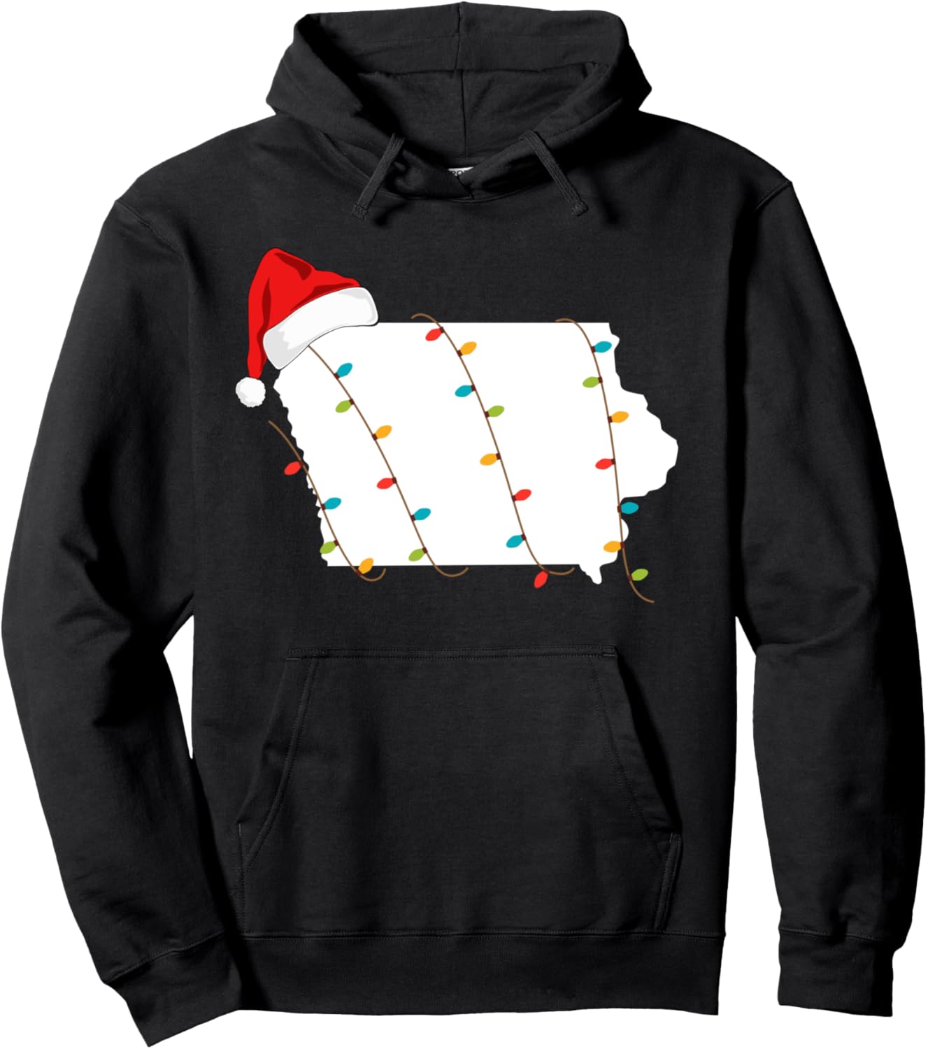 Iowa Map Christmas Hoodie With Santa Hat Xmas Lights