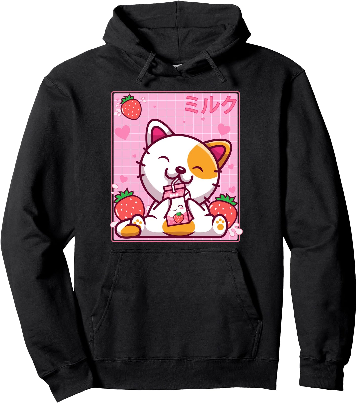 Kawaii Kitten Cute Cat Strawberry Milk Shake Anime Lover Pullover Hoodie