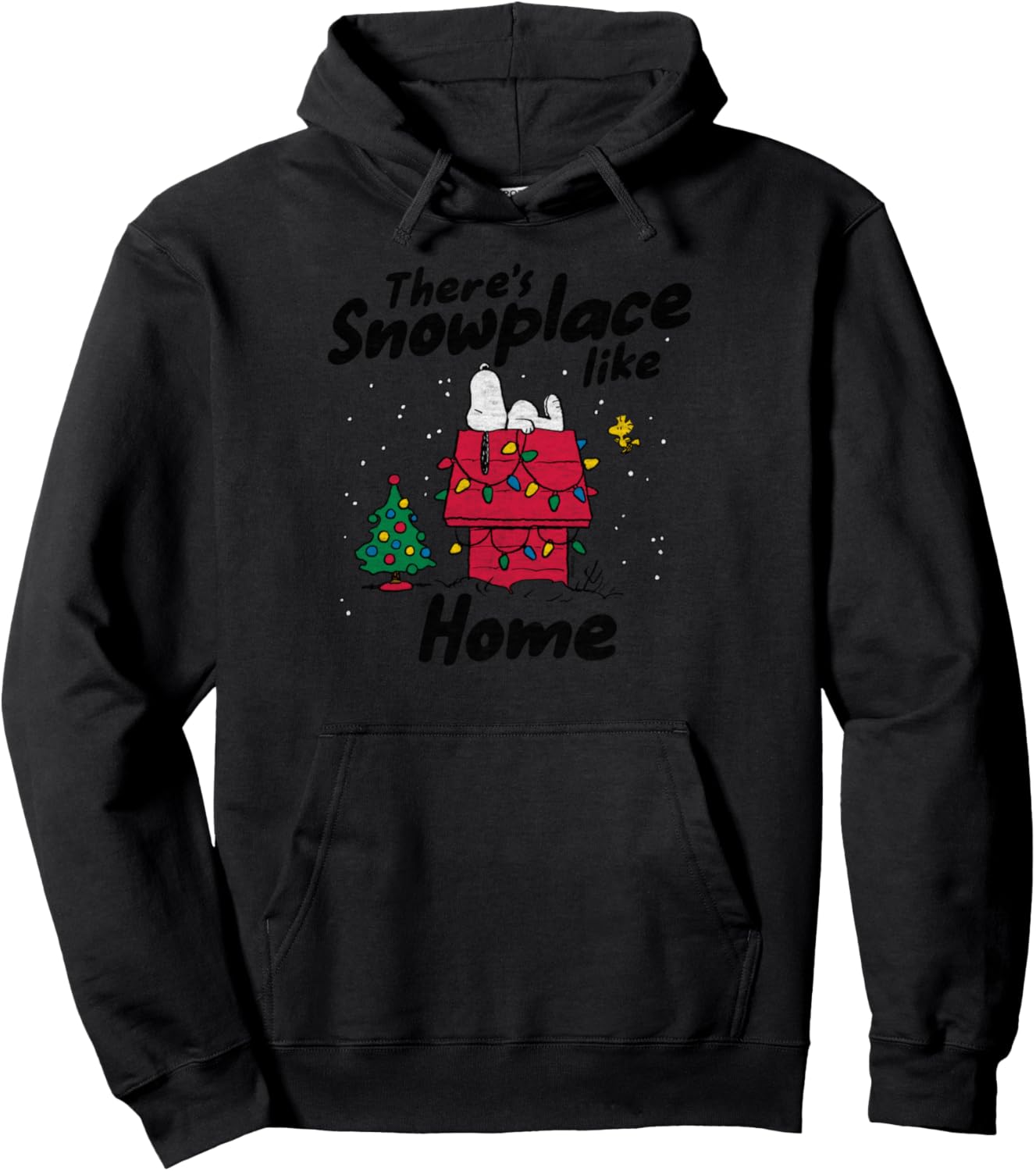 Snoopy and Woodstock Snowy Christmas Lights Scene Pullover Hoodie