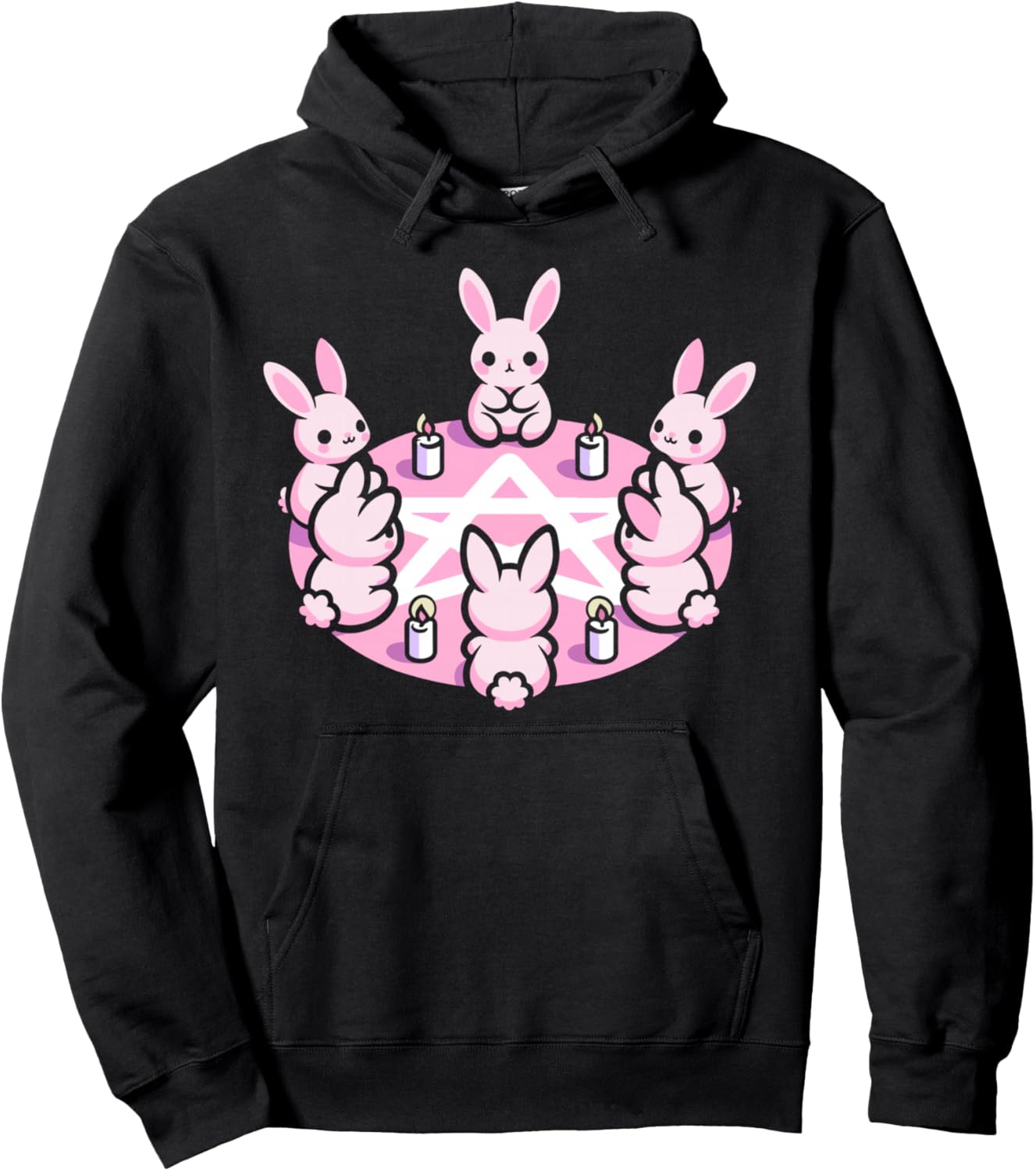 Bunny Rabbit Pink Pentacle Pentagram Pastel Goth Dark Humor Pullover Hoodie