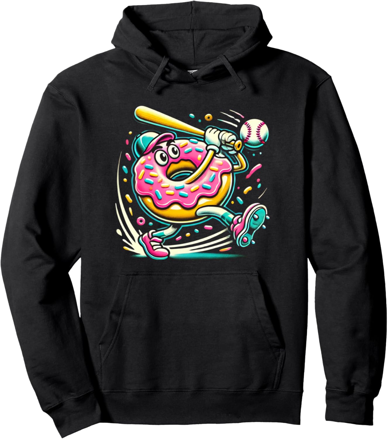 Funny Donut Playing Baseball Food Champ Sports Donut Pullover Hoodie