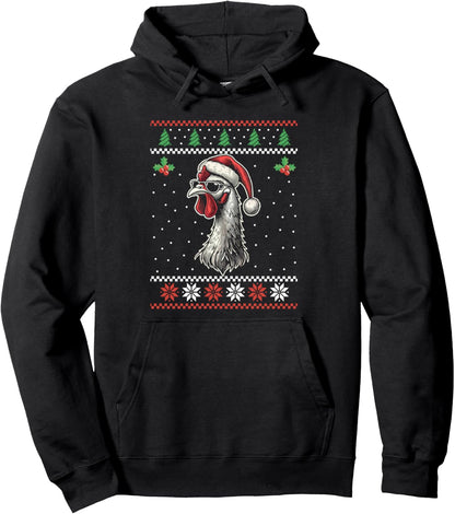 Chicken Santa Hat Farmer Ugly Christmas Sweater Xmas Pullover Hoodie