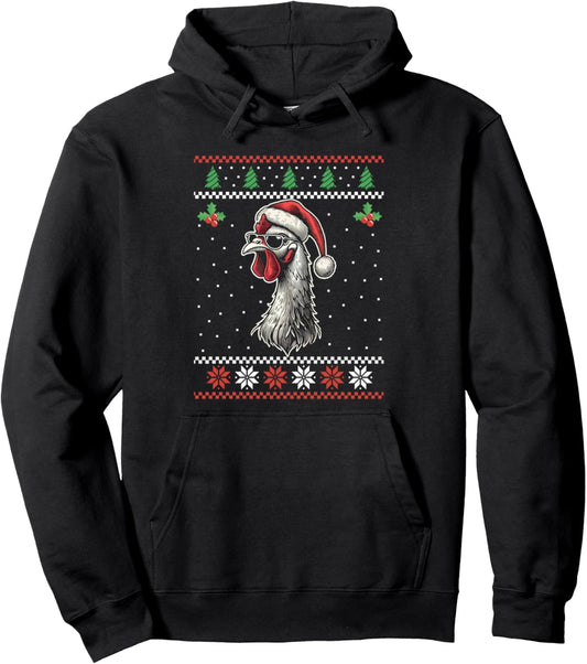 Chicken Santa Hat Farmer Ugly Christmas Sweater Xmas Pullover Hoodie