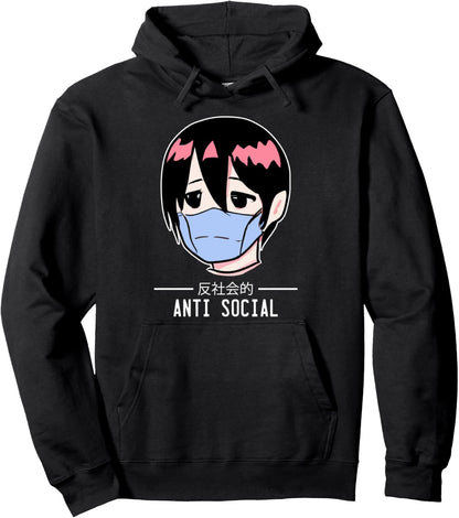 Anti Social Japanese Text Aesthetic Vaporwave Anime Manga Pullover Hoodie